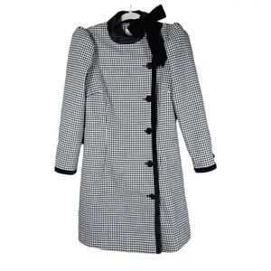 Tuckernuck Felicity Dress Womens Small Houndstooth Wool Blend Velvet Bow